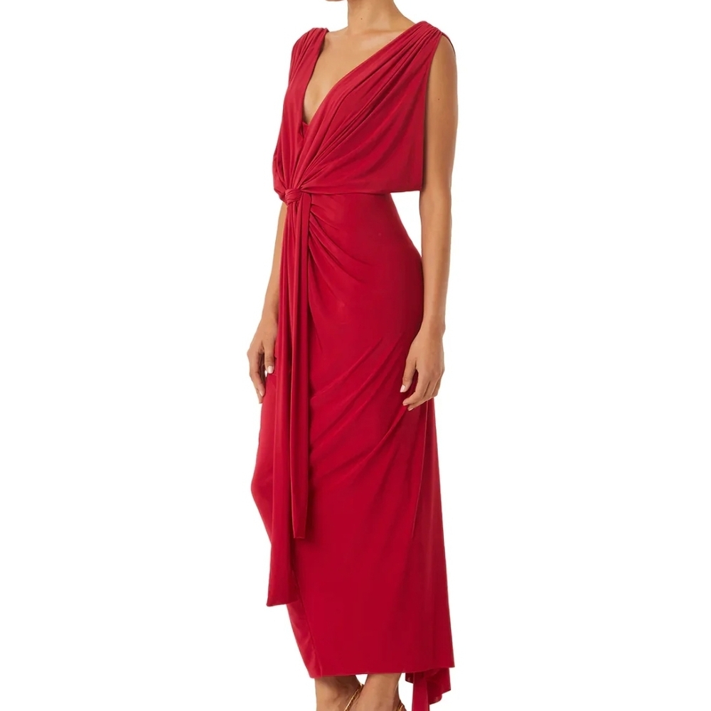 Misa Los Angeles Red Asymmetrical Ruched Gown